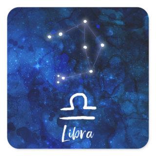 Libra Zodiac Constellation Blue Galaxy Celestial Square Sticker