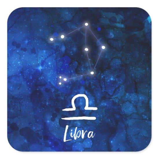 Libra Zodiac Constellation Blue Galaxy Celestial Square Sticker