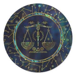 Libra Zodiac Gold Abalone on Constellation Classic Round Sticker