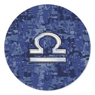 Libra Zodiac Sign on Blue Digital Camouflage Classic Round Sticker