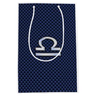 Libra Zodiac Sign on Navy Carbon Fiber Style Medium Gift Bag