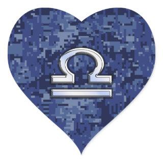 Libra Zodiac Symbol on Blue Digital Camouflage Heart Sticker