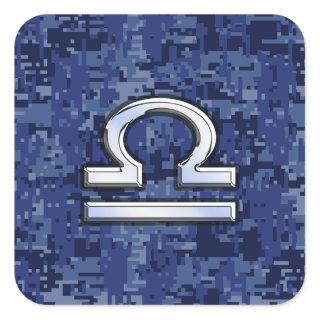 Libra Zodiac Symbol on Blue Digital Camouflage Square Sticker