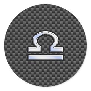 Libra Zodiac Symbol on Carbon Fiber Decor Classic Round Sticker