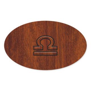 Libra Zodiac Symbol on mahogany style print Oval Sticker