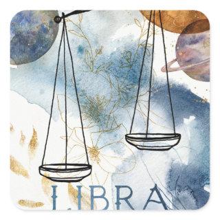 Libras scales birthday zodiac astrology blue gold square sticker
