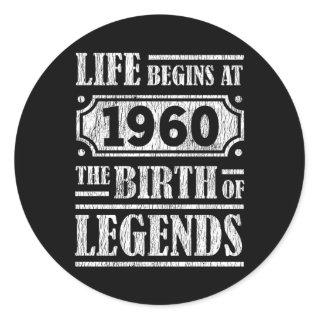 Life Begins 1960 The Birth Of Legend 62nd Birthday Classic Round Sticker