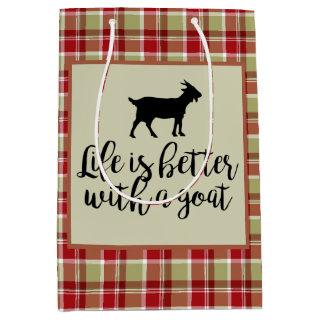 Life Better With Goat Plaid  Medium Gift Bag