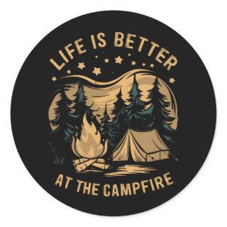 Life Is Better At The Campfire Camper Camp Camping Classic Round Sticker