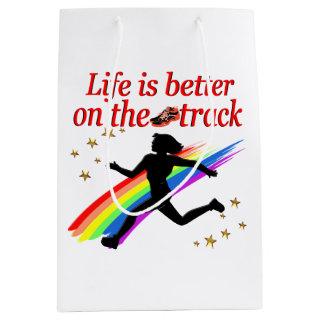 LIFE IS BETTER ON THE TRACK RUNNER DESIGN MEDIUM GIFT BAG