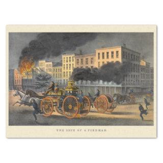 Life of a Fireman Vintage Lithograph Decoupage Tissue Paper