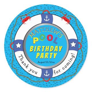 Life Preserver Boy Birthday Pool Party Classic Round Sticker