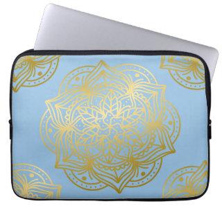 Light blue and Gold Mandala Pattern  Laptop Sleeve