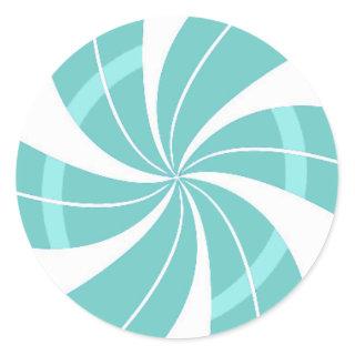 Light blue and white candy swirl, peppermint candy classic round sticker