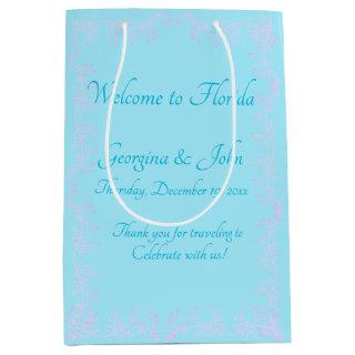 Light Blue Floral Personalized Party Favor Bags