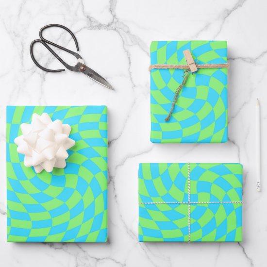 Light Blue & Green Warped Checkerboard Pattern   Sheets