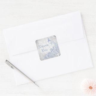 Light Blue Peacock Leaf Vine Thank You Stickers
