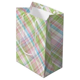 Light Blue Soft Green Blush Pink Plaid Art Pattern Medium Gift Bag