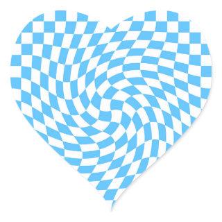 Light Blue & White Warped Checkered Pattern Heart Sticker