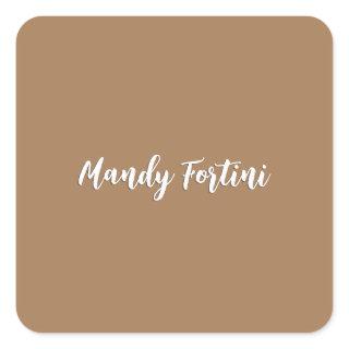 Light Brown Plain Elegant Minimalist Calligraphy Square Sticker