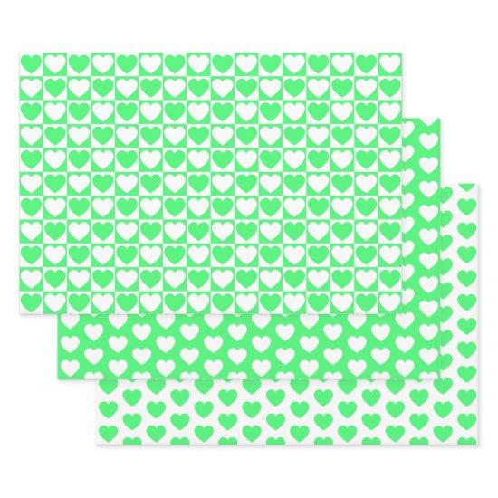 Light Green and White Hearts  Sheets