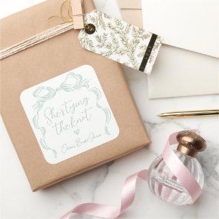 Light Green Bow She's Tying the Knot Bridal Shower Square Sticker