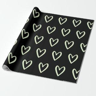 Light Green on Black Handdrawn Hearts