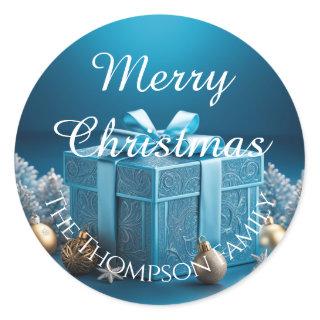 Light Ice Blue Wrapped Christmas Gifts  Classic Round Sticker