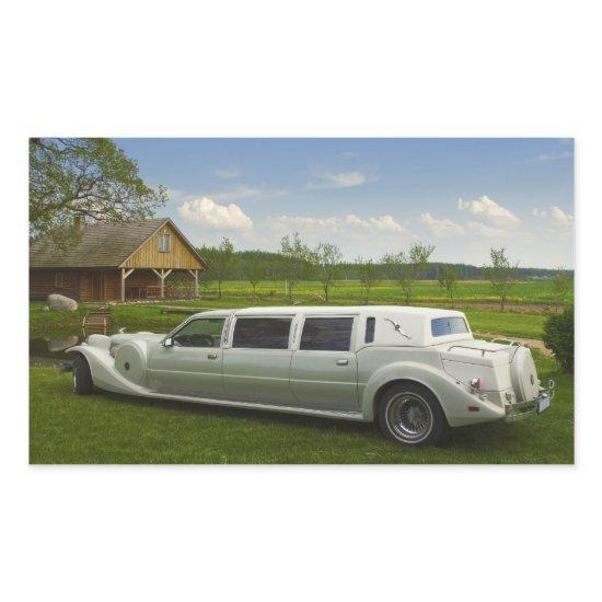 Light limousine in the meadow rectangular sticker