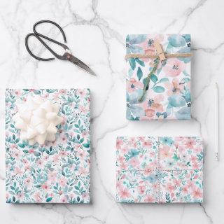 Light Pink and Teal Watercolor Floral Pattern   Sheets