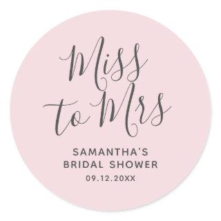 Light Pink Miss to Mrs Bridal Shower Classic Round Sticker