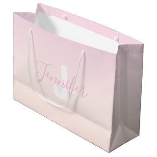 Light Pink & Peach Gradient Ombre Name & Monogram  Large Gift Bag