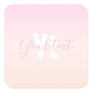 Light Pink & Peach Gradient Ombre Name & Monogram  Square Sticker