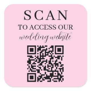 Light Pink Scan To Access Wedding Website QR Code Square Sticker