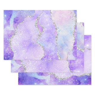 Light Purple & Silver Faux Glitter Pastel Agate  Sheets