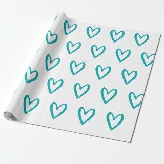 Light Sea Green on White Handdrawn Hearts