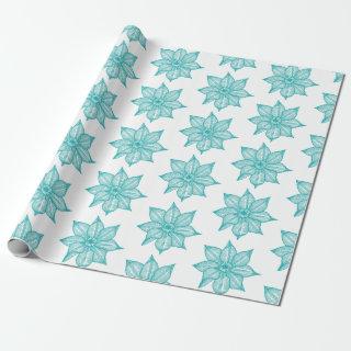 Light Sea Green on White Sketchy Flowers