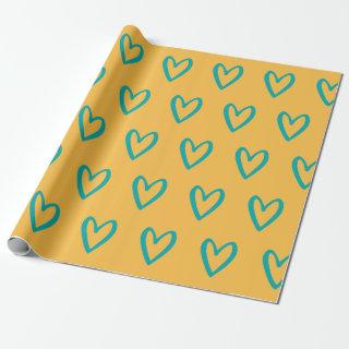 Light Ses Green on Yellow Handdrawn Hearts