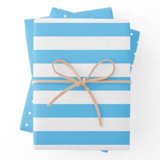 Light Sky Blue Polka Dot Wide Striped and Solid  Sheets