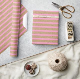 Light Summer Pink Lines On Faux Rustic Brown Kraft