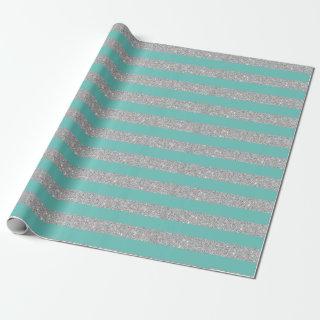 Light Teal and Silver Glitter Stripes