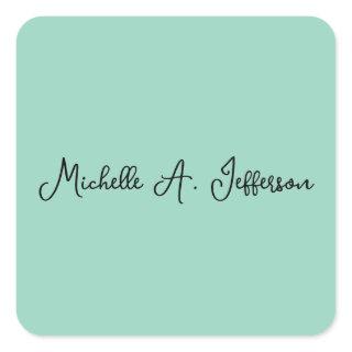 Light Teal Handwriting Creative Trendy Name Square Sticker