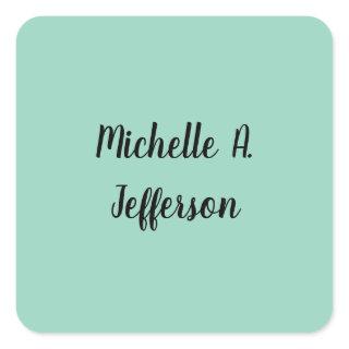 Light Teal Handwriting Creative Trendy Name Square Sticker