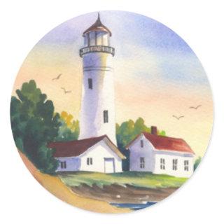 Lighthouse Sunset Cove Classic Round Sticker