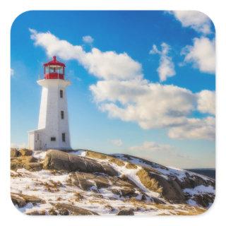 Lighthouse | Winter In Peggy'S Cove, Nova Scotia Square Sticker