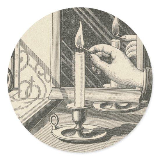 Lighting a Candle Vintage Engraving Classic Round Sticker