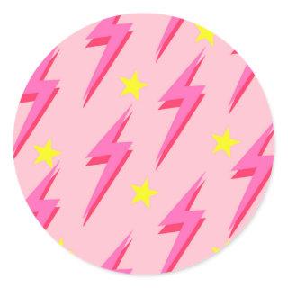 Lightning Pink Background Y2K Pattern Classic Round Sticker