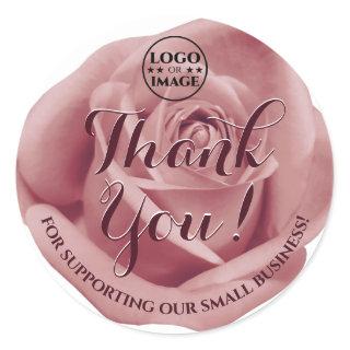 Lilac Burgundy Rose Flower Thank You Labels Logo