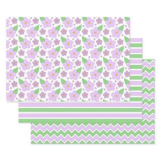 Lilac Flowers, Stripes and Chevron Paper Sheets