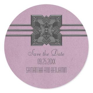 Lilac Medallion Border Save the Date Stickers